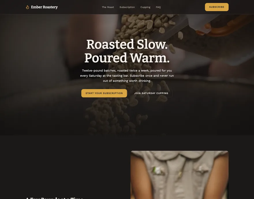 A landing page Landivo made for Ember Roastery