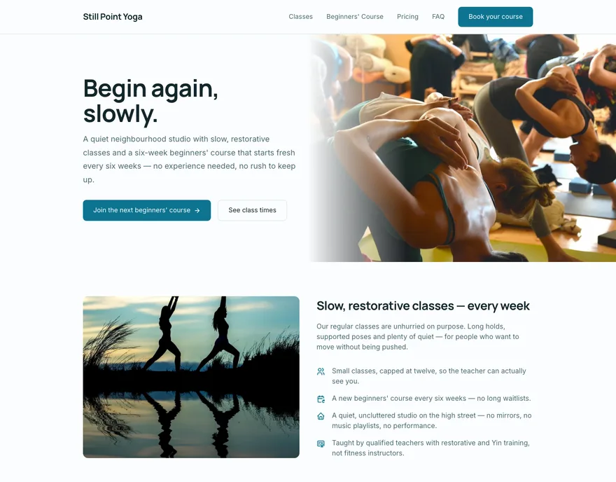 A landing page Landivo made for Still Point Yoga